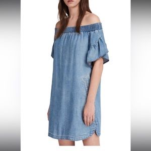 All Saints Adela Chambray Off the Shoulder Denim Dress Small